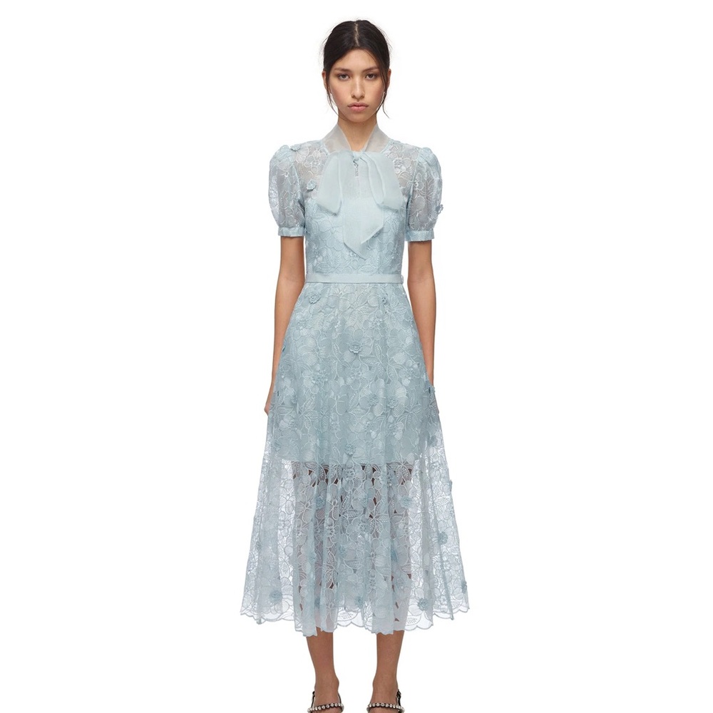 Self Portrait 3D Flower Pussybow Midi dress Size US 2